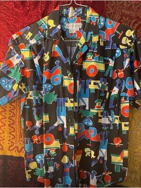 Abstract Multi-Color Button-Up Shirt